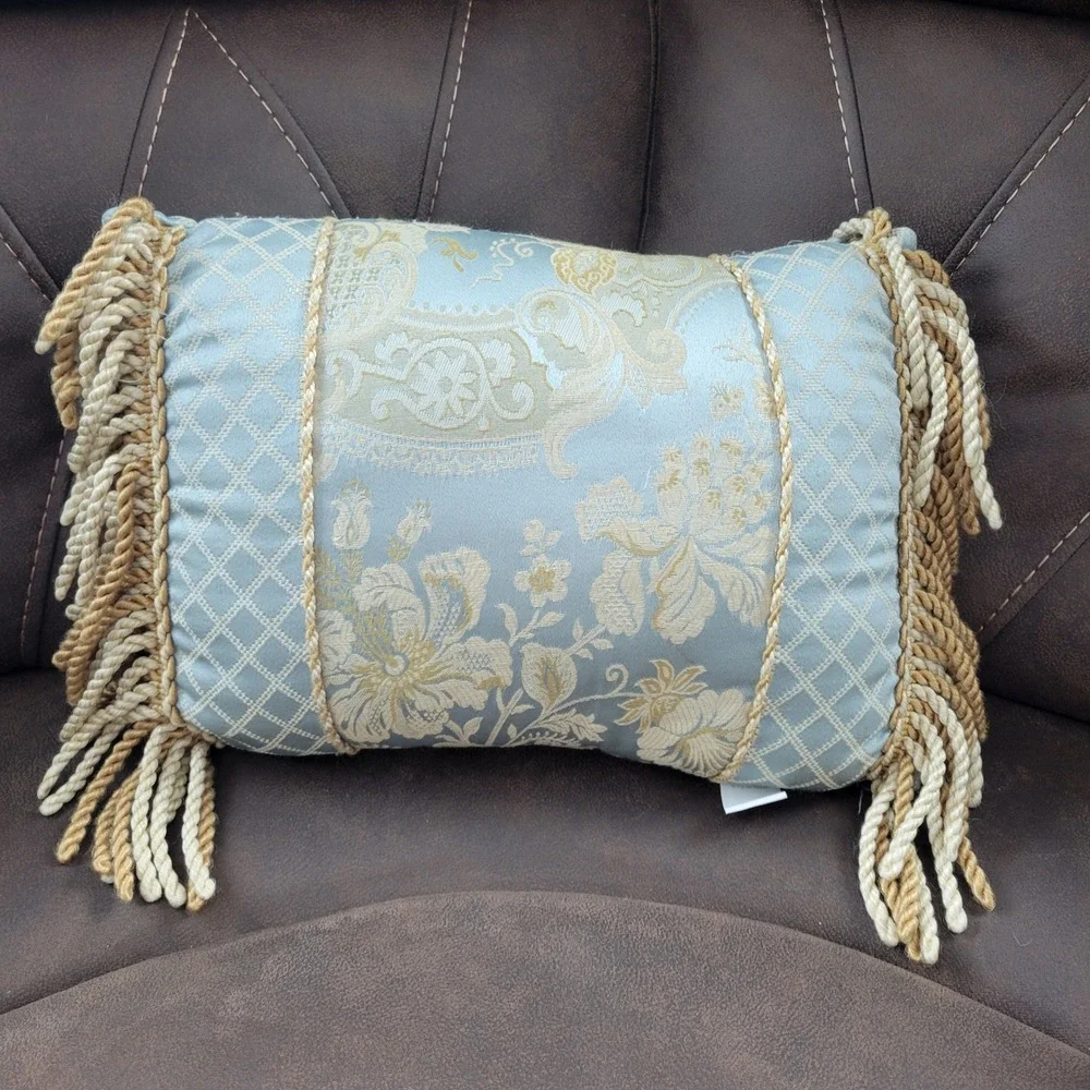 Croscill Napoleon Boudoir Blue Gold‎ Decor Throw Pillows Braided Fringe USA VTG